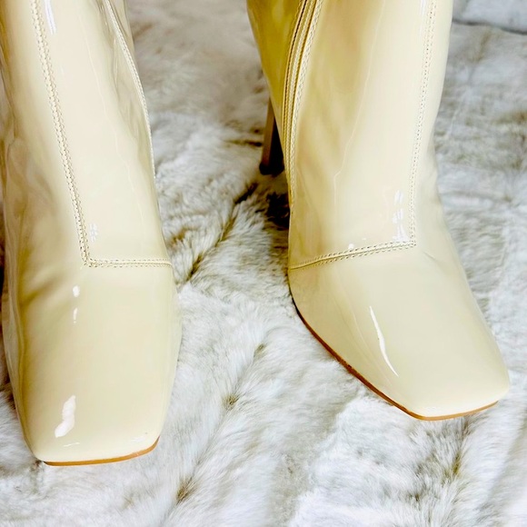 Cape Robbin Off White Mid Calf Square Toe Boots 4" Heels - Picture 4 of 8